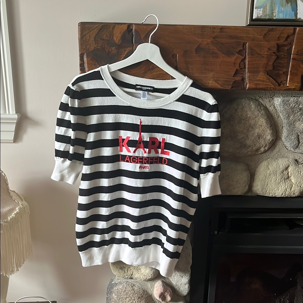 Karl Lagerfeld Black & White Striped Logo Sweater